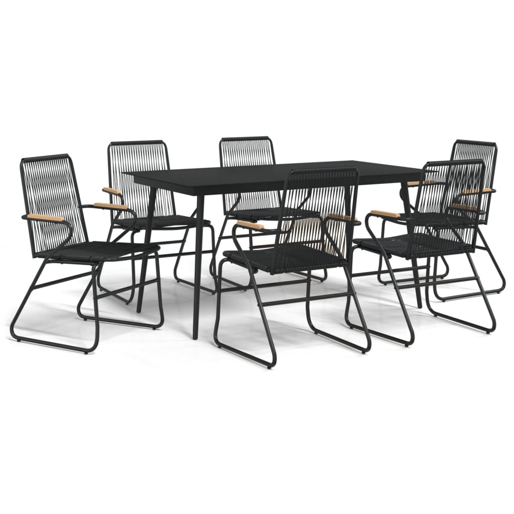 vidaXL 7 Piece Garden Dining Set Black PVC Rattan