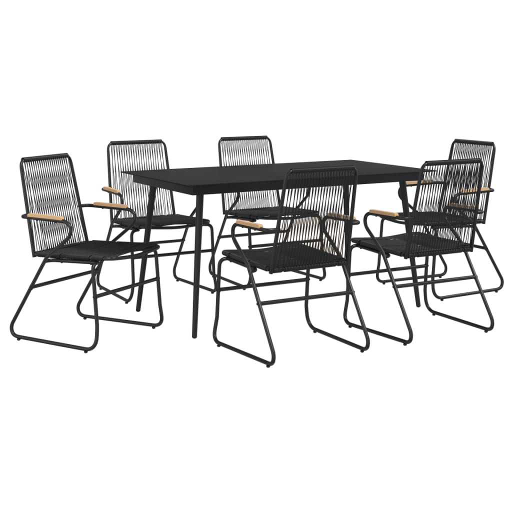 vidaXL 7 Piece Garden Dining Set Black PVC Rattan