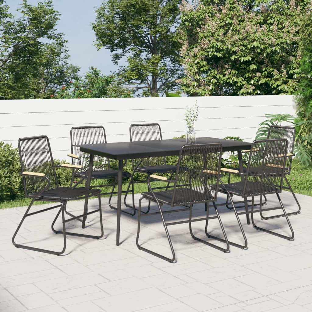 vidaXL 7 Piece Garden Dining Set Black PVC Rattan