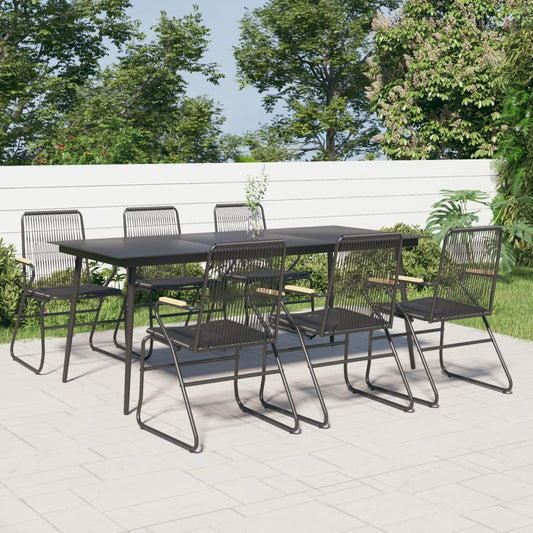 vidaXL 7 Piece Garden Dining Set Black PVC Rattan