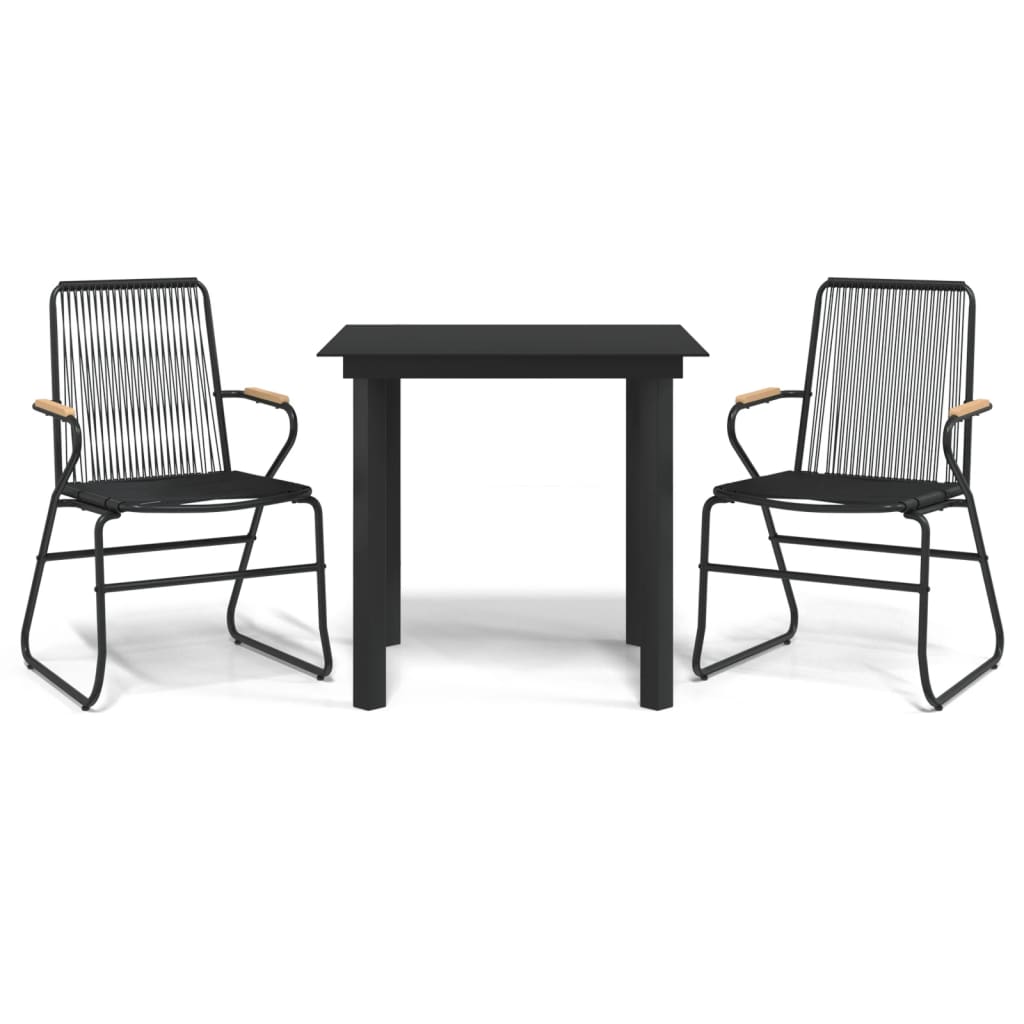 vidaXL 3 Piece Garden Dining Set Black PVC Rattan