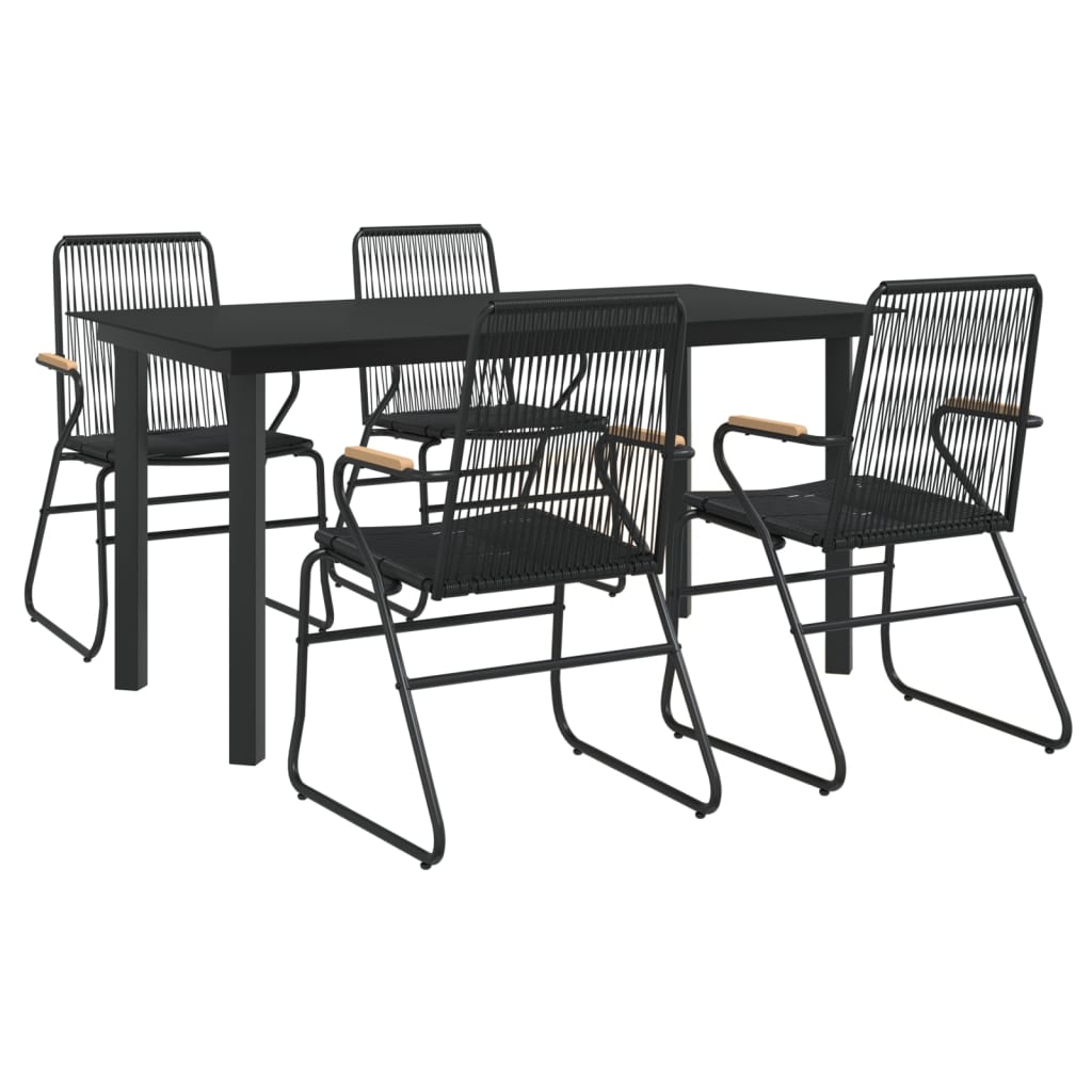 vidaXL 5 Piece Garden Dining Set Black PVC Rattan