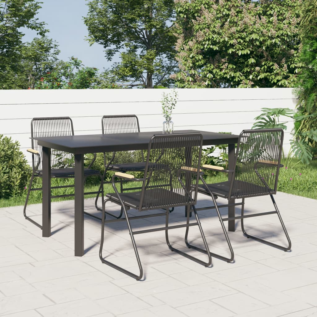 vidaXL 5 Piece Garden Dining Set Black PVC Rattan