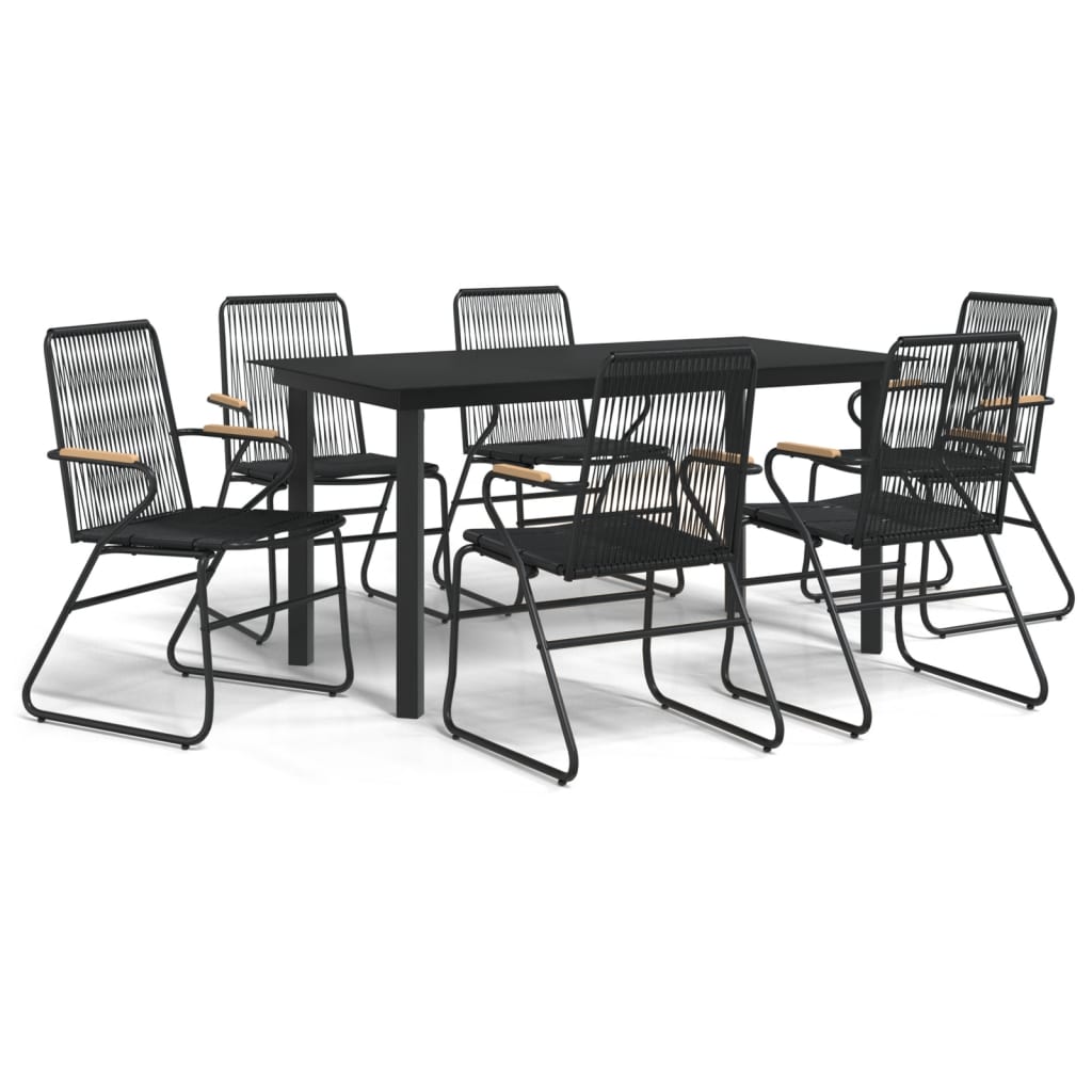 vidaXL 7 Piece Garden Dining Set Black PVC Rattan