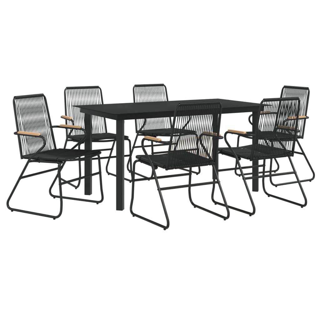 vidaXL 7 Piece Garden Dining Set Black PVC Rattan