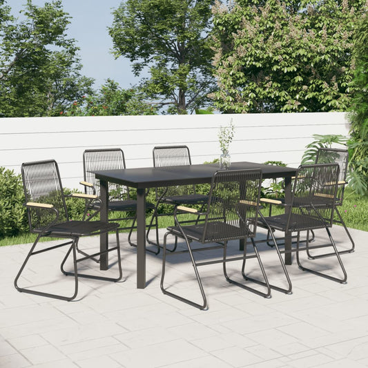 vidaXL 7 Piece Garden Dining Set Black PVC Rattan