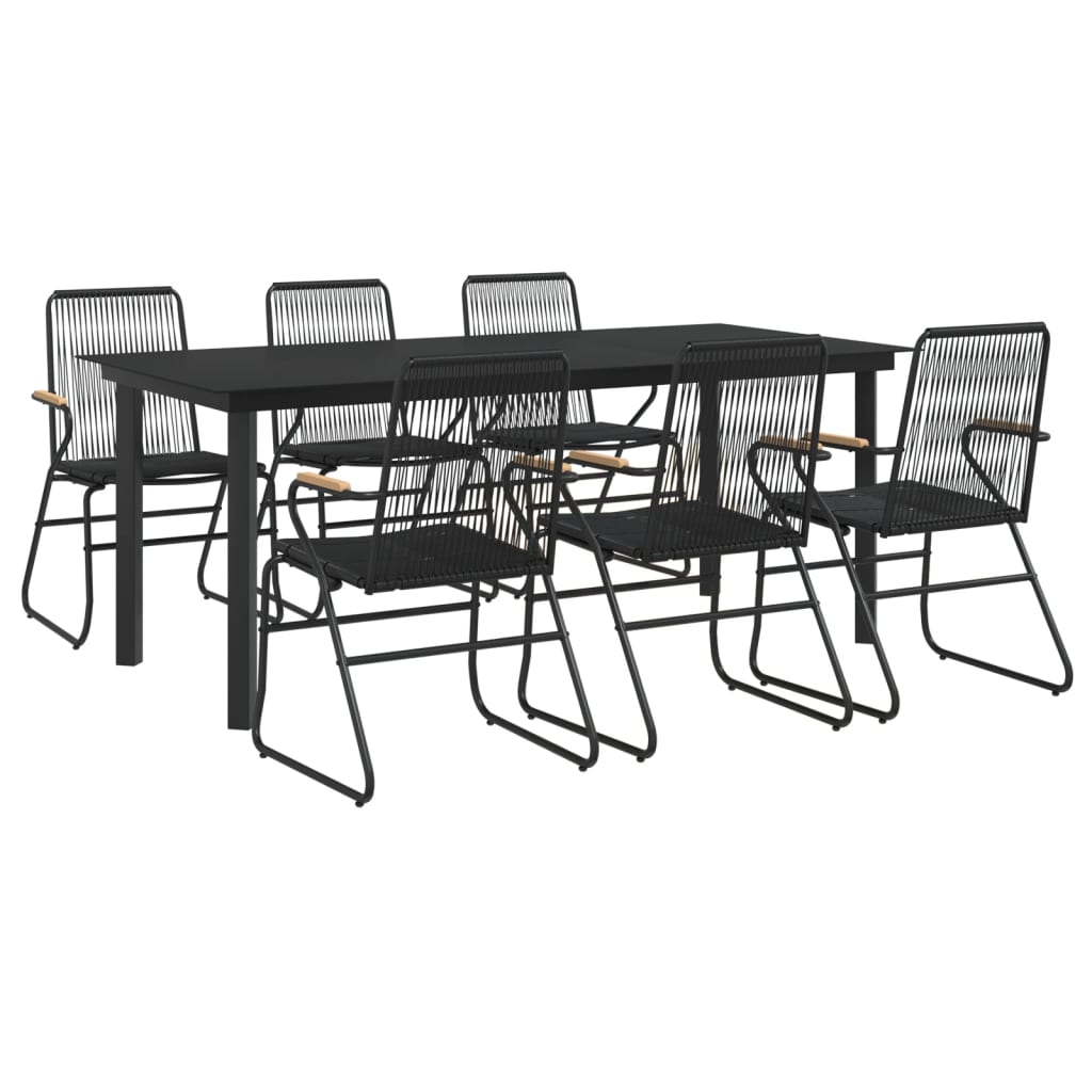 7 Piece Garden Dining Set Black PVC Rattan