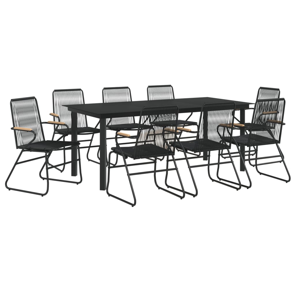 vidaXL 9 Piece Garden Dining Set Black PVC Rattan