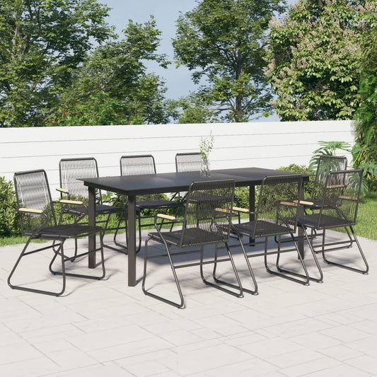 vidaXL 9 Piece Garden Dining Set Black PVC Rattan