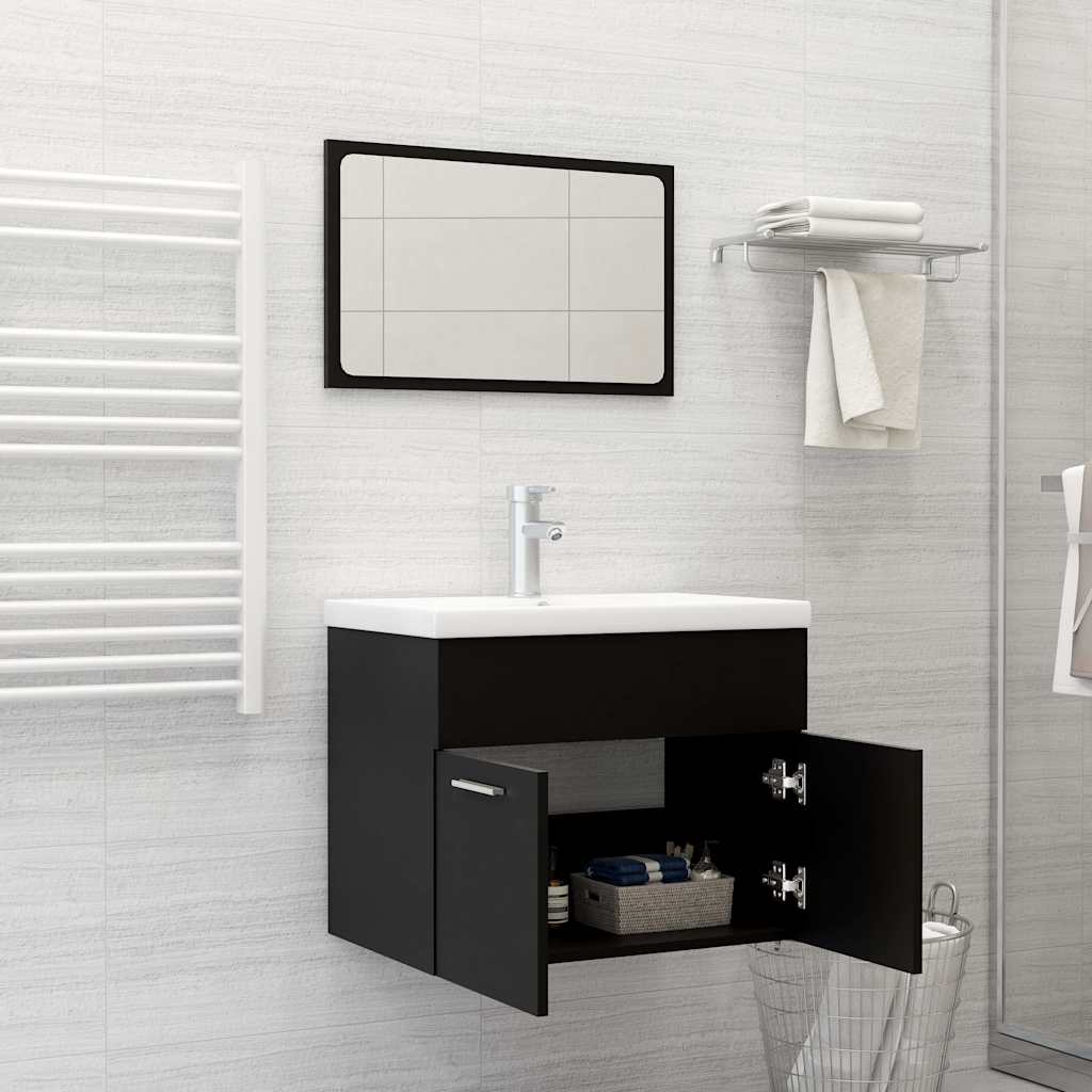 804783 vidaXL 2 Piece Bathroom Furniture Set Black Engineered Wood
