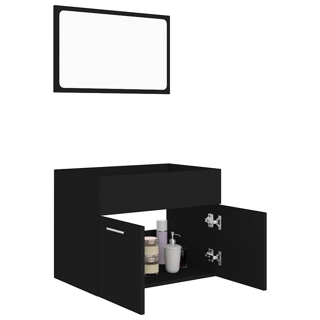 804783 vidaXL 2 Piece Bathroom Furniture Set Black Engineered Wood