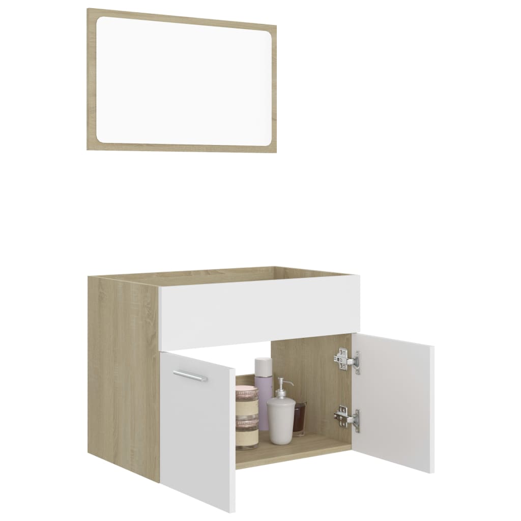 Ensemble de meubles de salle de bain 2 pièces en bois d'ingénierie blanc et chêne Sonoma