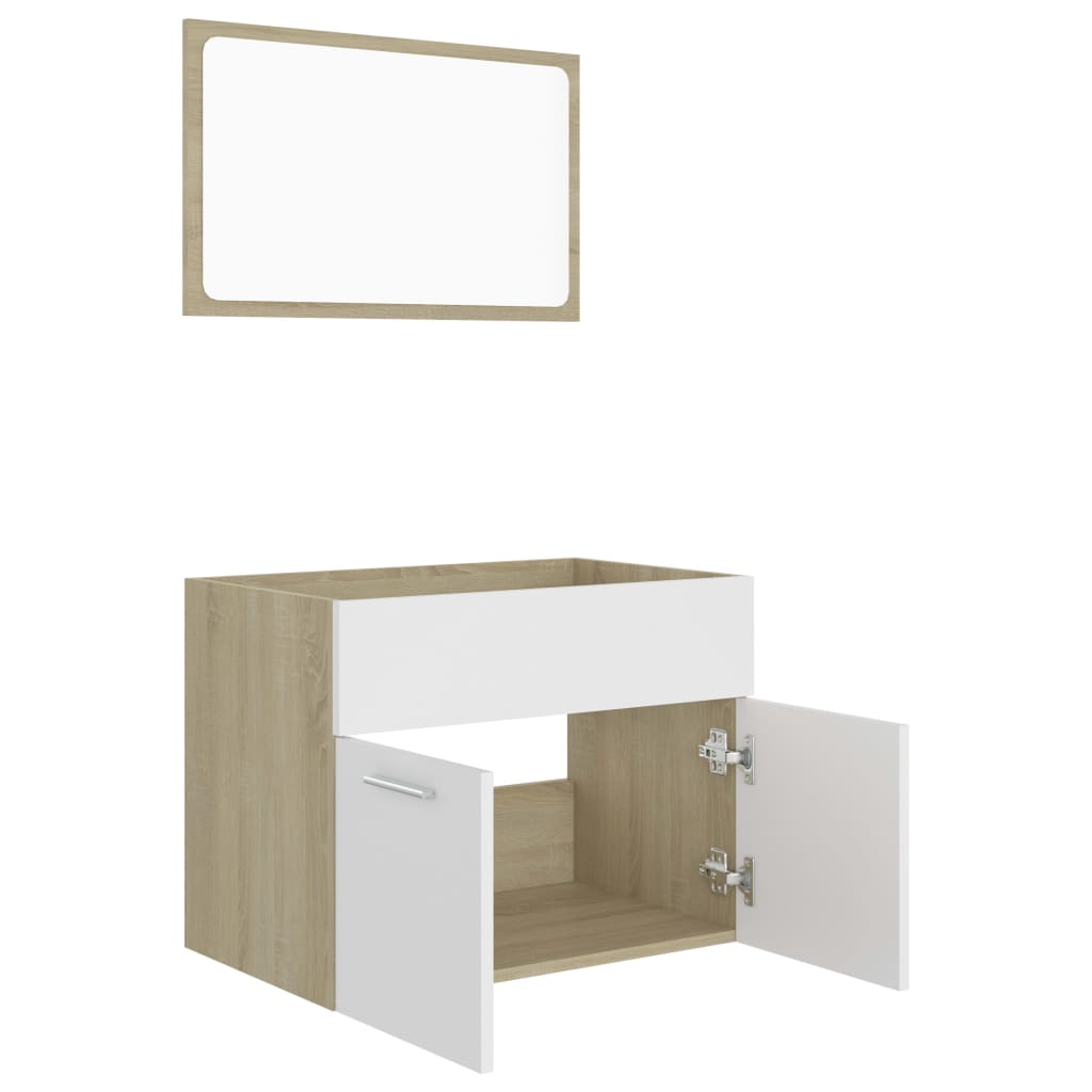 Ensemble de meubles de salle de bain 2 pièces en bois d'ingénierie blanc et chêne Sonoma