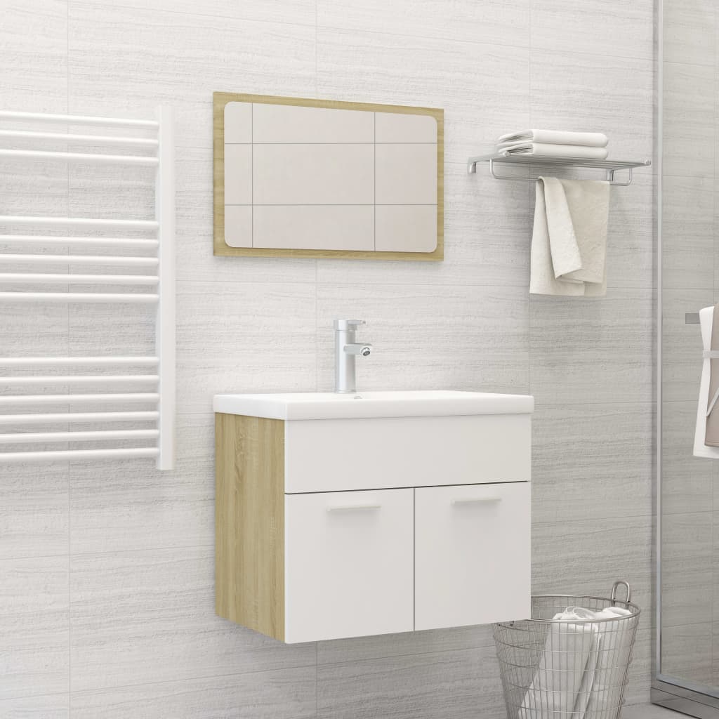 Ensemble de meubles de salle de bain 2 pièces en bois d'ingénierie blanc et chêne Sonoma