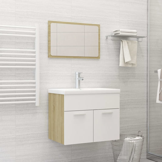 vidaXL 2 Piece Bathroom Furniture Set White and Sonoma Oak Engineered Wood