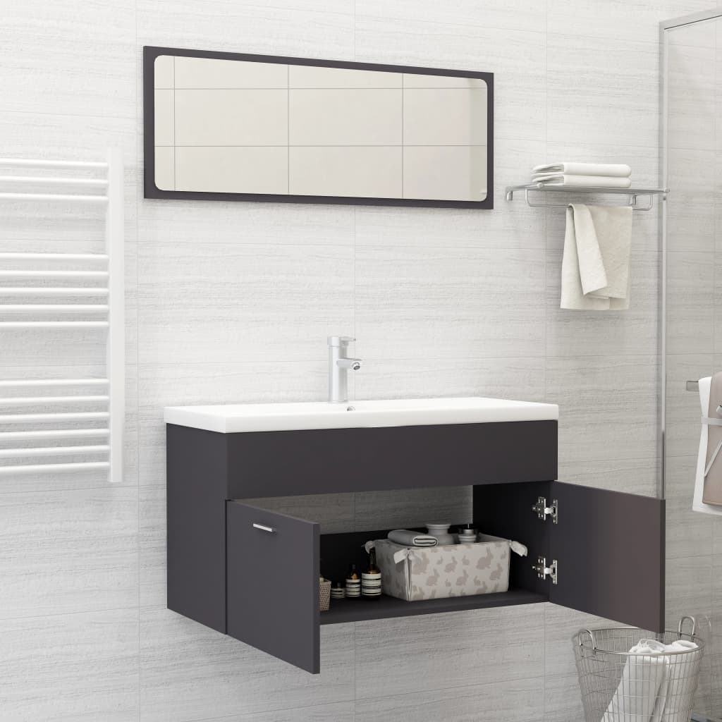 vidaXL 2 Piece Bathroom Furniture Set Grey Engineered Wood