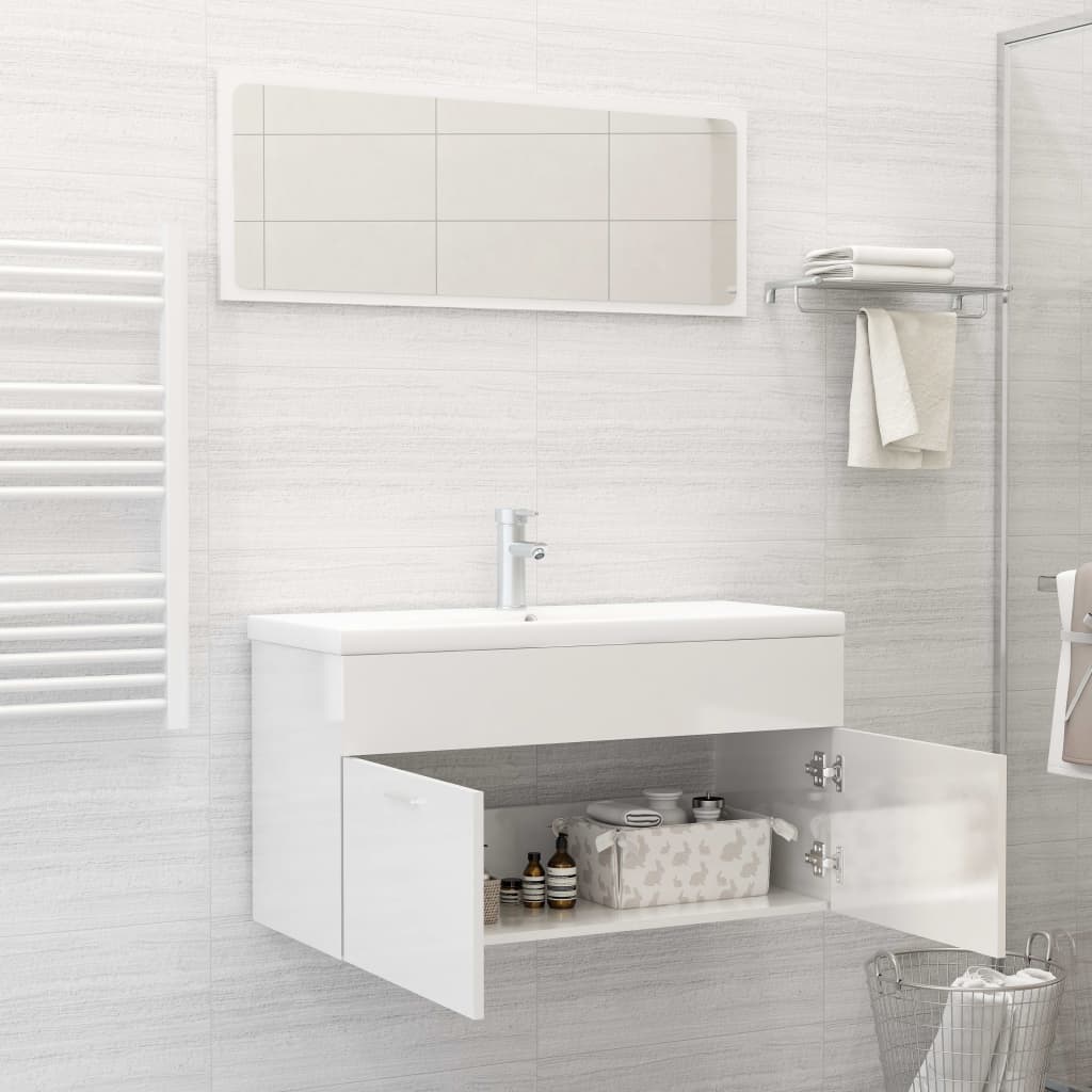 vidaXL 2 Piece Bathroom Furniture Set High Gloss White Engineered Wood