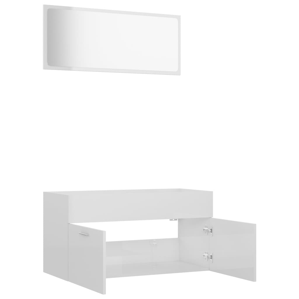 vidaXL 2 Piece Bathroom Furniture Set High Gloss White Engineered Wood