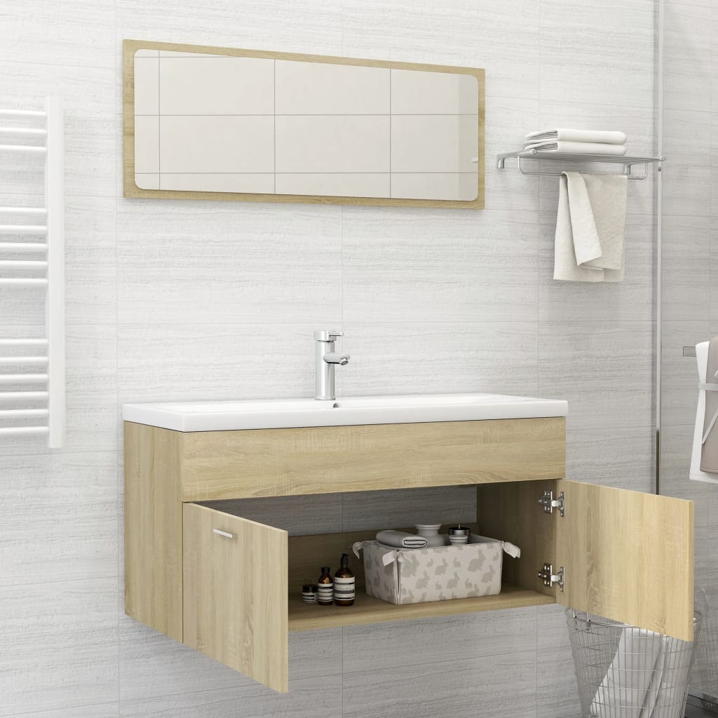 vidaXL 2 Piece Bathroom Furniture Set Sonoma Oak Engineered Wood