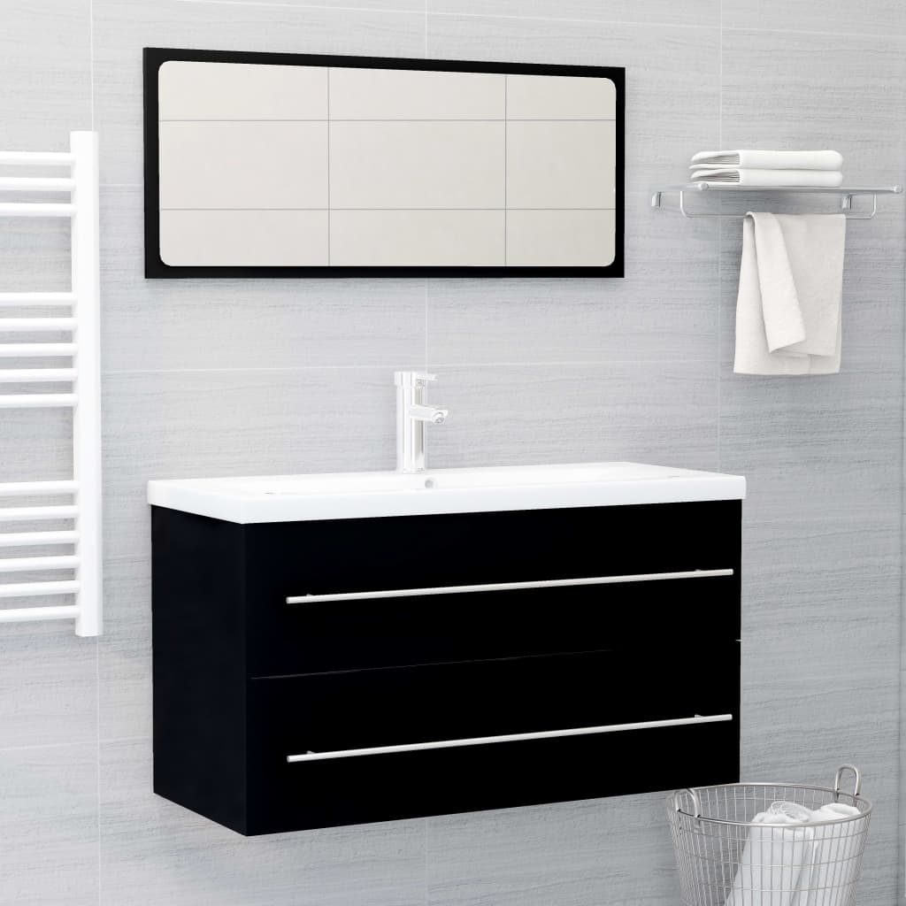 vidaXL 2 Piece Bathroom Furniture Set Black Engineered Wood