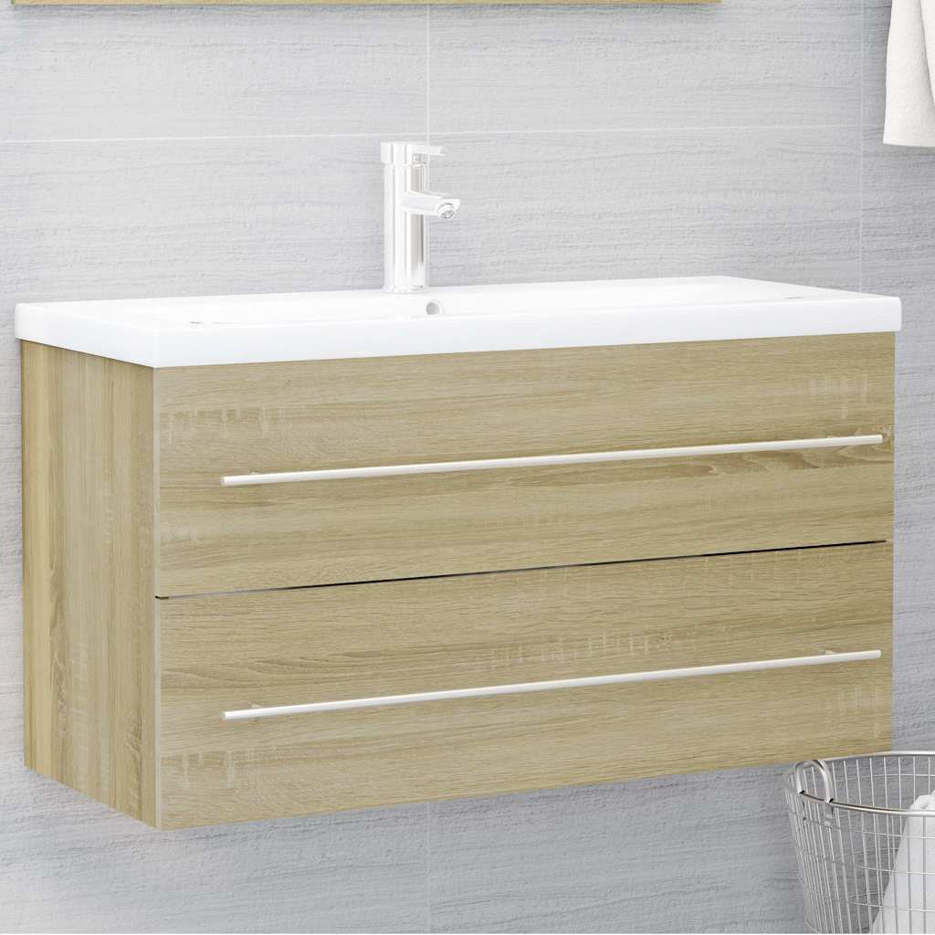 804848 vidaXL 2 Piece Bathroom Furniture Set Sonoma Oak Engineered Wood