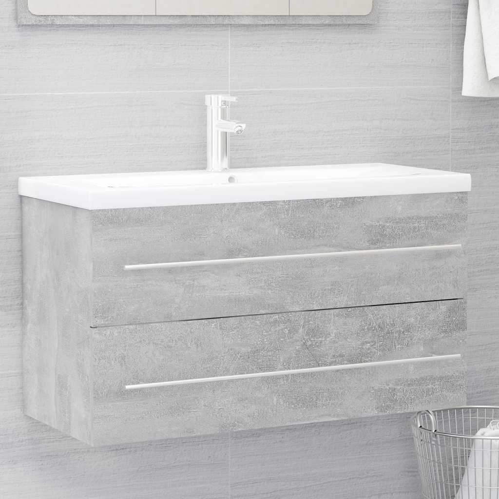 804849 vidaXL 2 Piece Bathroom Furniture Set Concrete Grey Engineered Wood