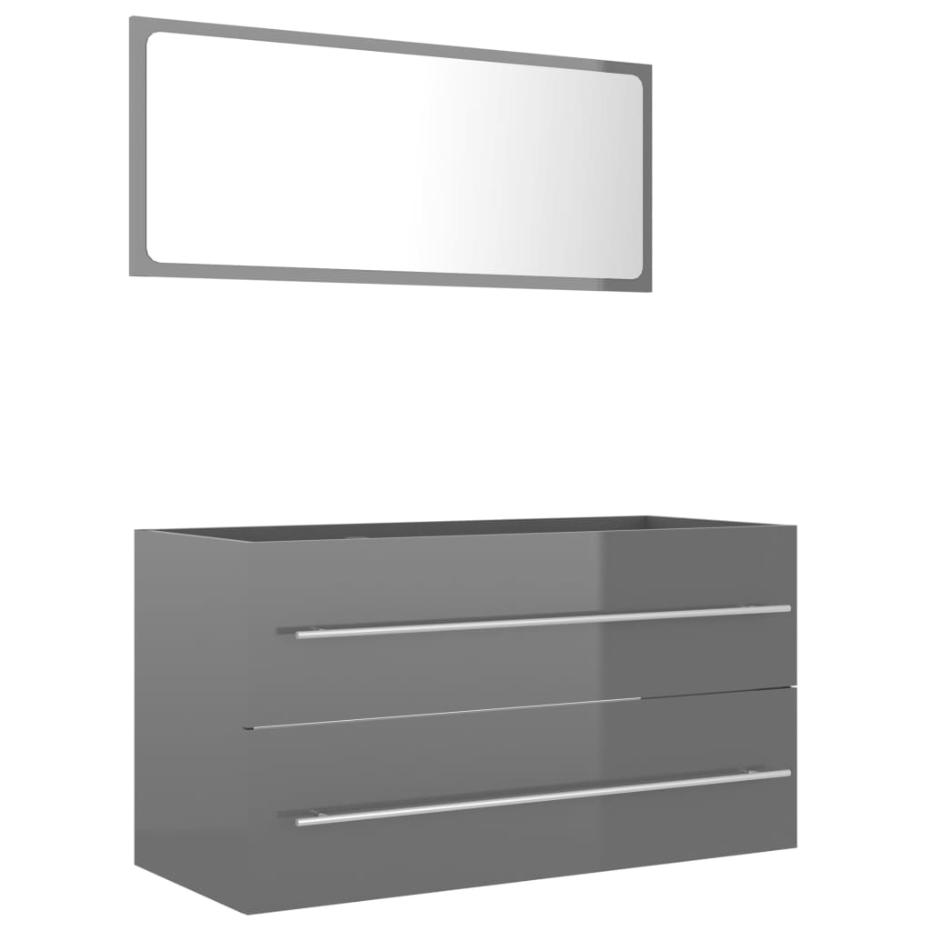 vidaXL 2 Piece Bathroom Furniture Set High Gloss Grey Engineered Wood