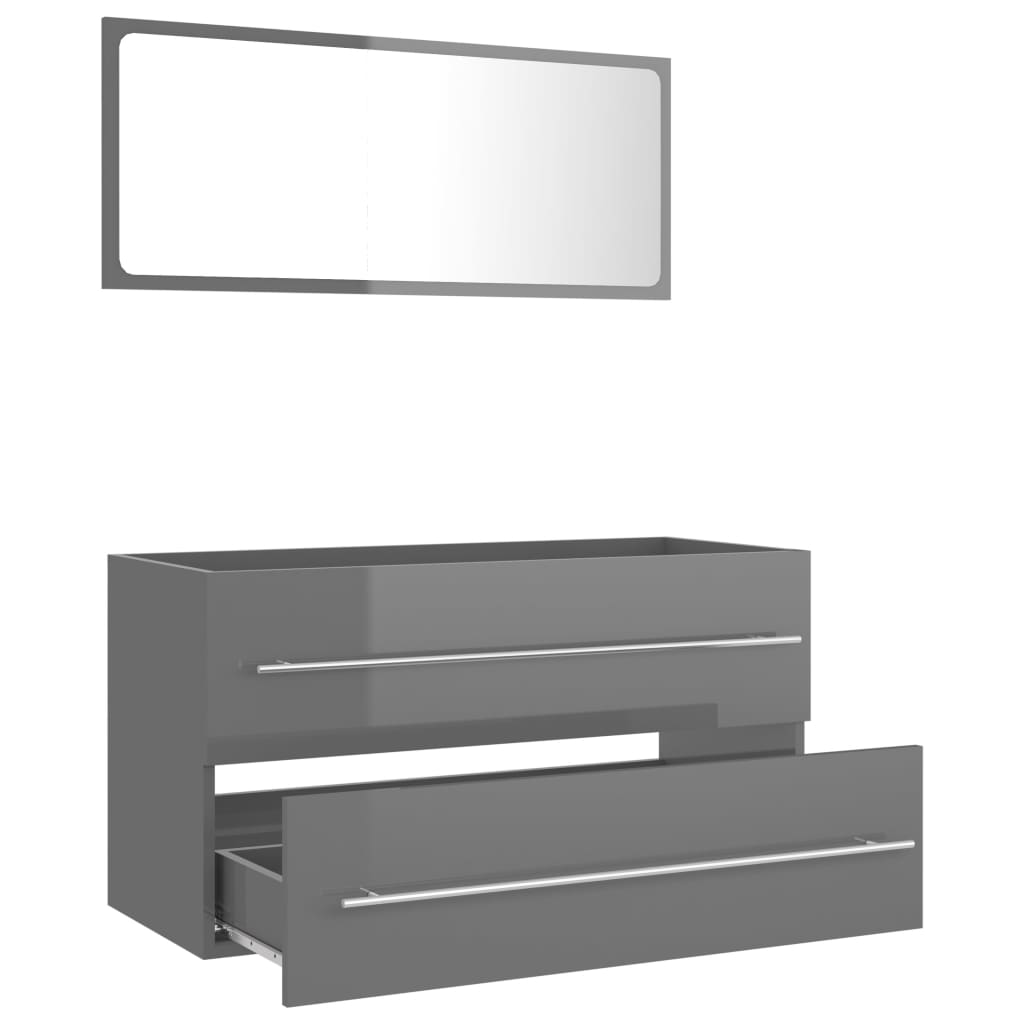 vidaXL 2 Piece Bathroom Furniture Set High Gloss Grey Engineered Wood