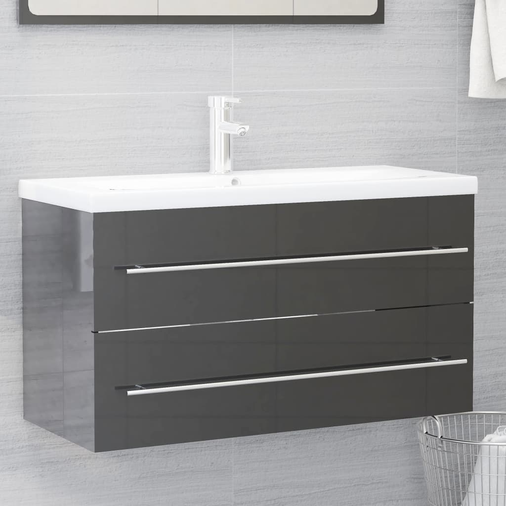 vidaXL 2 Piece Bathroom Furniture Set High Gloss Grey Engineered Wood