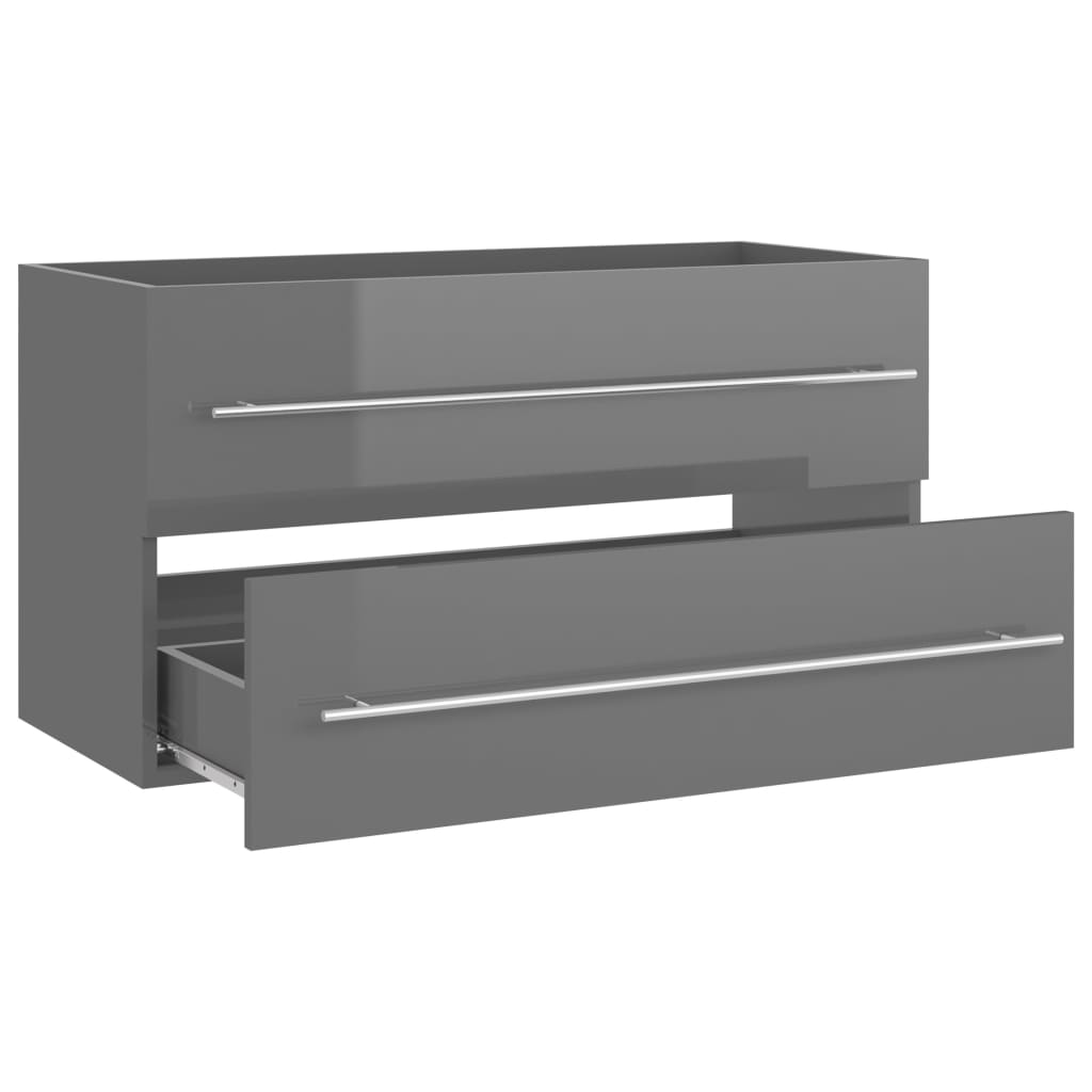 vidaXL 2 Piece Bathroom Furniture Set High Gloss Grey Engineered Wood