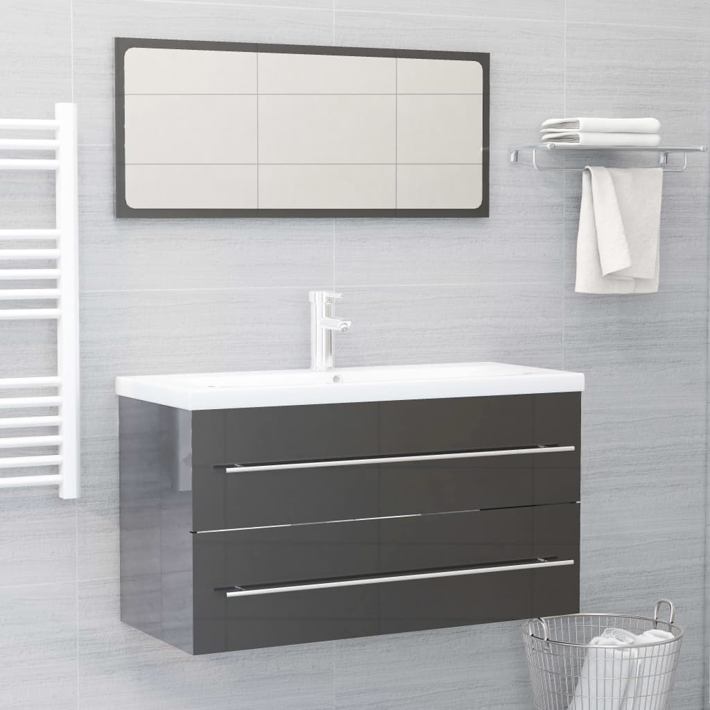 vidaXL 2 Piece Bathroom Furniture Set High Gloss Grey Engineered Wood