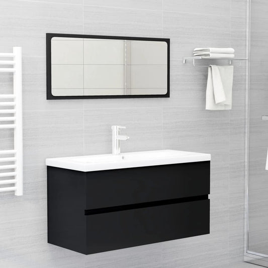 vidaXL 2 Piece Bathroom Furniture Set Black Engineered Wood