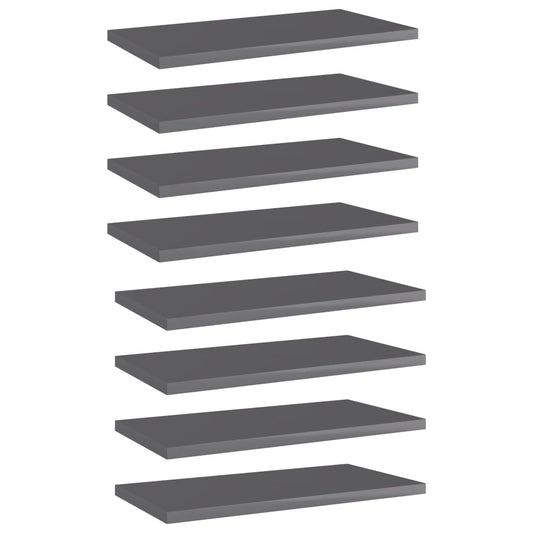 805153 vidaXL Bookshelf Boards 8 pcs High Gloss Grey 40x20x1,5 cm Engineered Wood