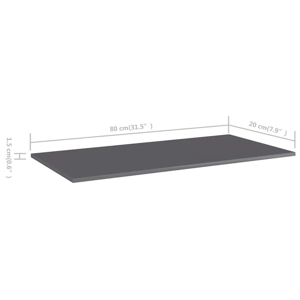 805312 vidaXL Bookshelf Boards 4 pcs High Gloss Grey 80x20x1,5 cm Engineered Wood