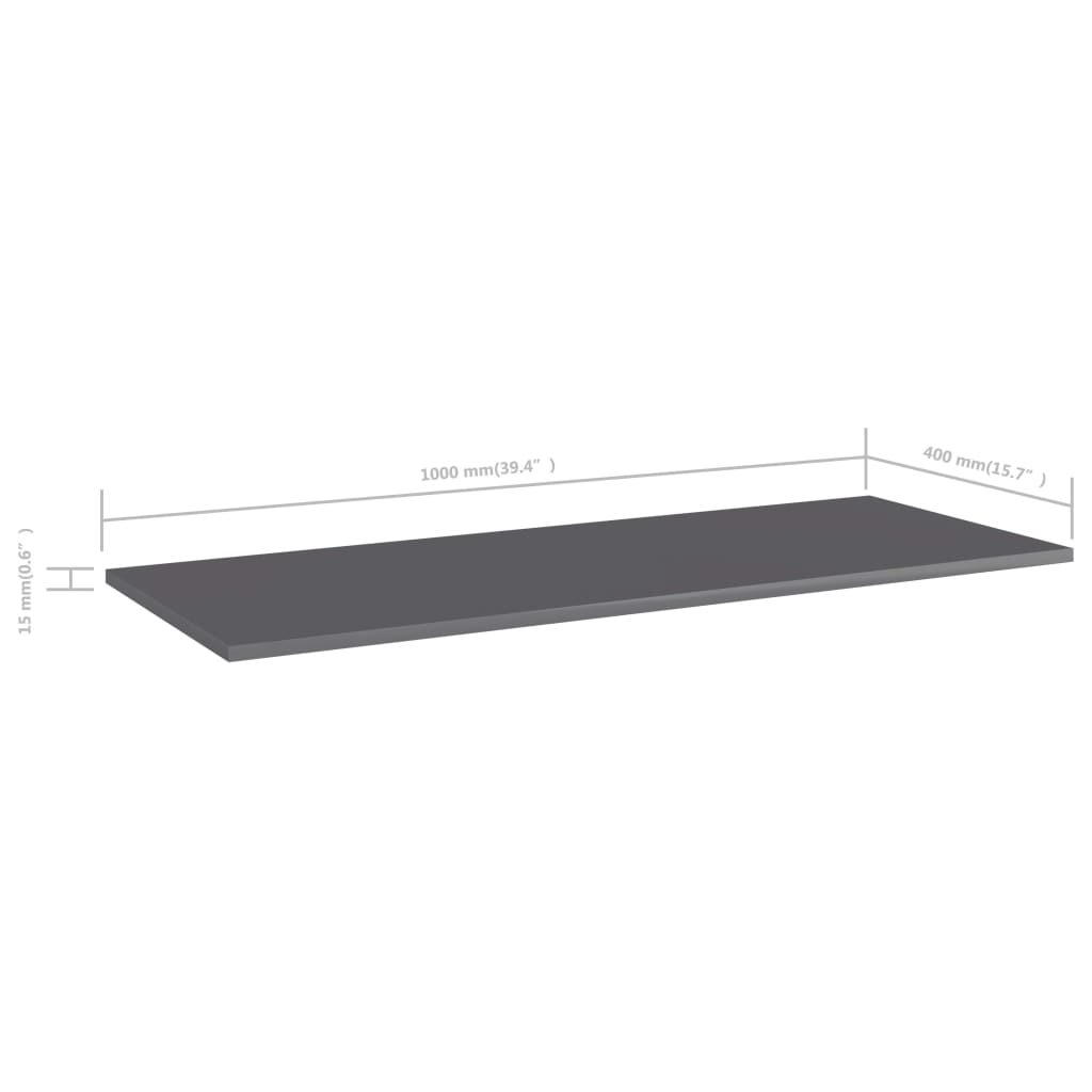 Bookshelf Boards 4 pcs High Gloss Grey 100x40x1.5 cm Engineered Wood