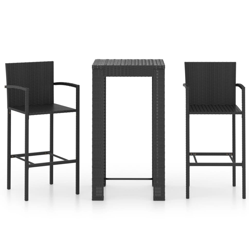 vidaXL 3 Piece Outdoor Bar Set with Armrest Poly Rattan Black