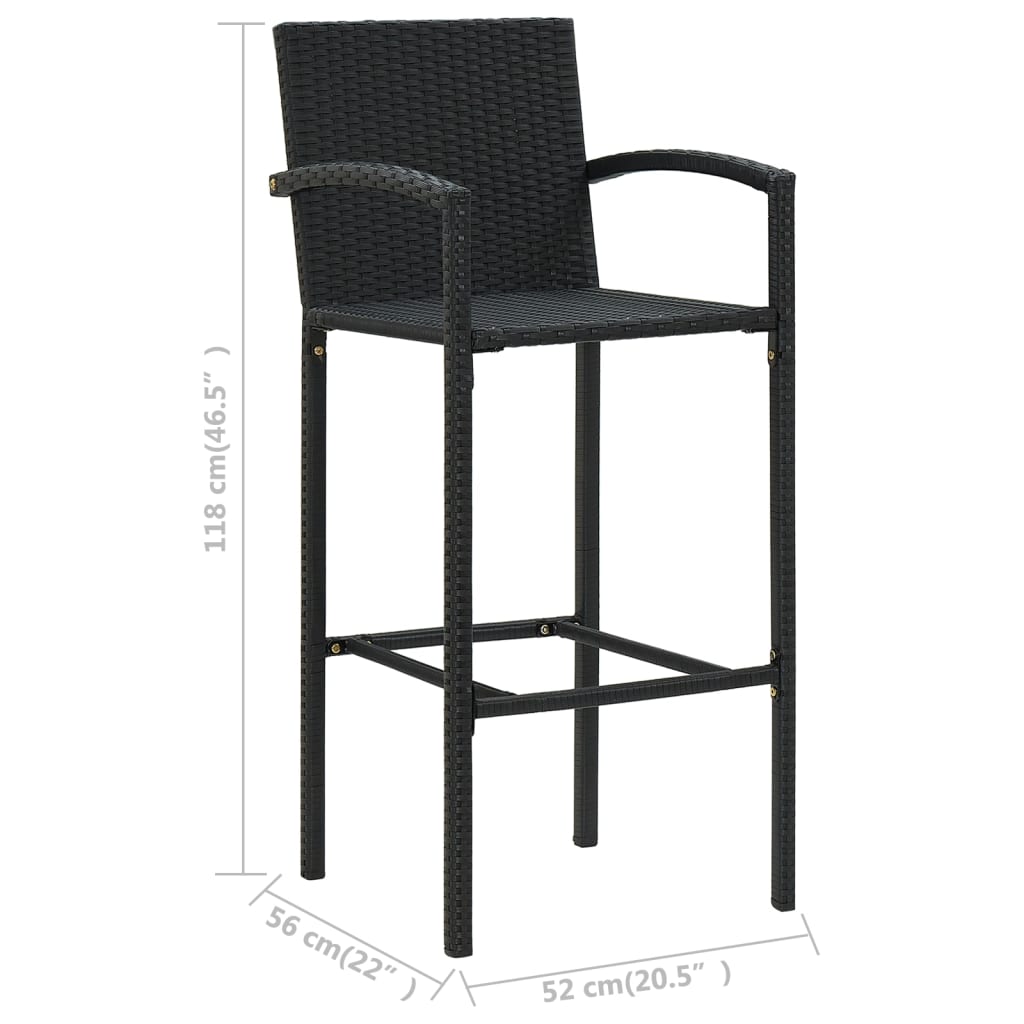 vidaXL 3 Piece Outdoor Bar Set with Armrest Poly Rattan Black