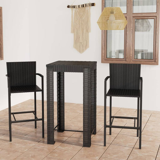 vidaXL 3 Piece Outdoor Bar Set with Armrest Poly Rattan Black