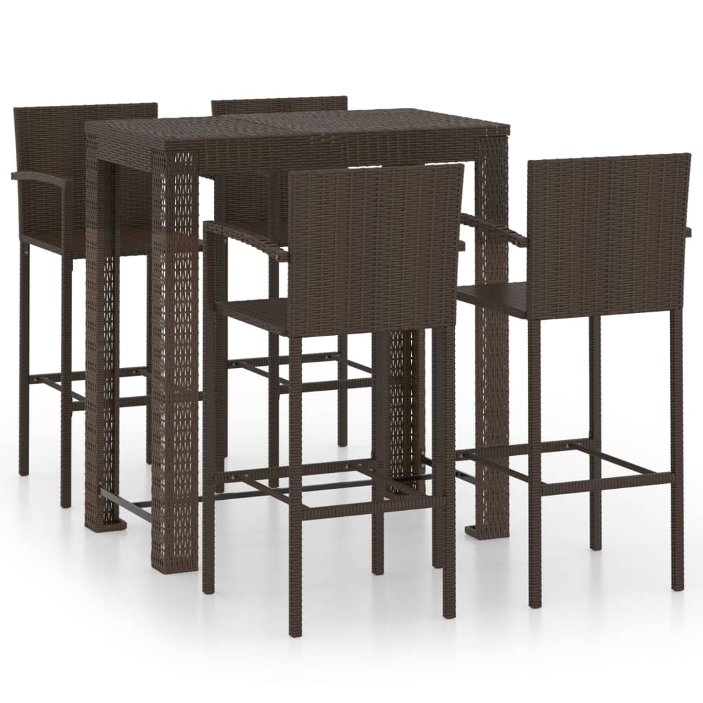 Garden Bar Set | Brown | PE rattan | 5 Piece Set | Footrest