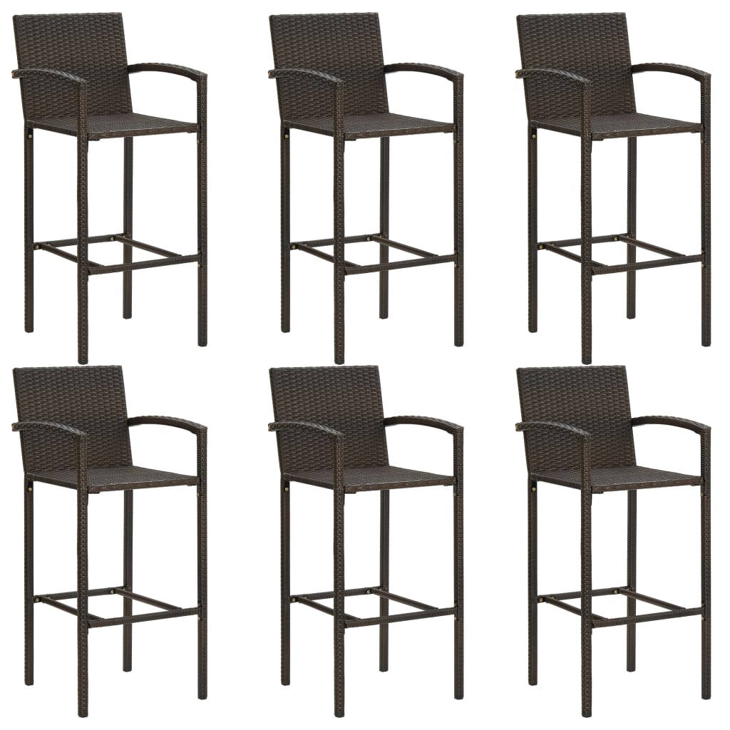 vidaXL 7 Piece Outdoor Bar Set with Armrest Poly Rattan Brown