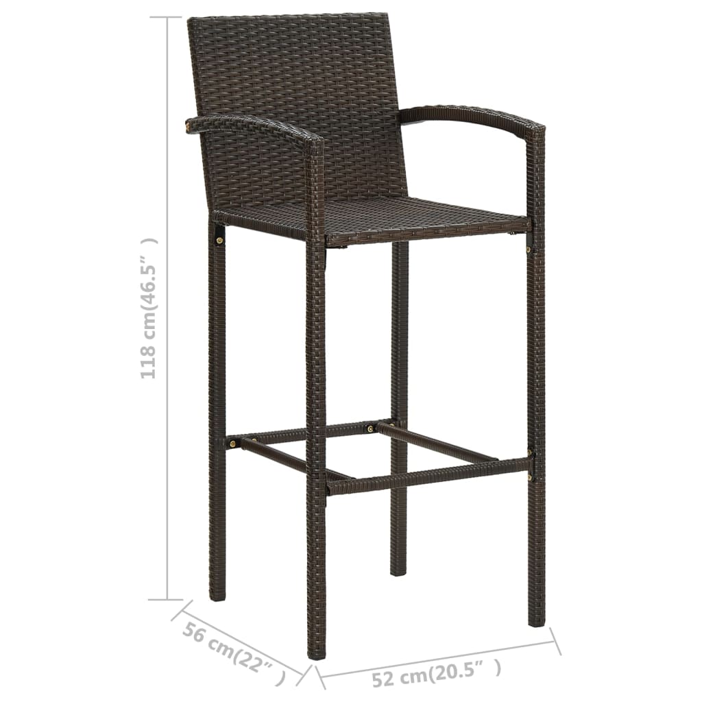 vidaXL 7 Piece Outdoor Bar Set with Armrest Poly Rattan Brown