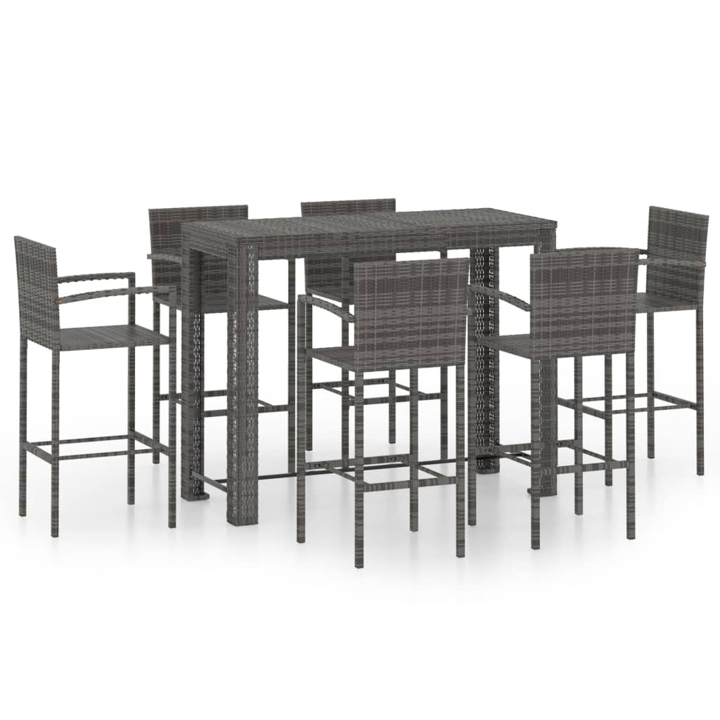 vidaXL 7 Piece Outdoor Bar Set with Armrest Poly Rattan Grey