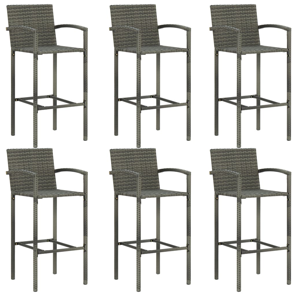 vidaXL 7 Piece Outdoor Bar Set with Armrest Poly Rattan Grey