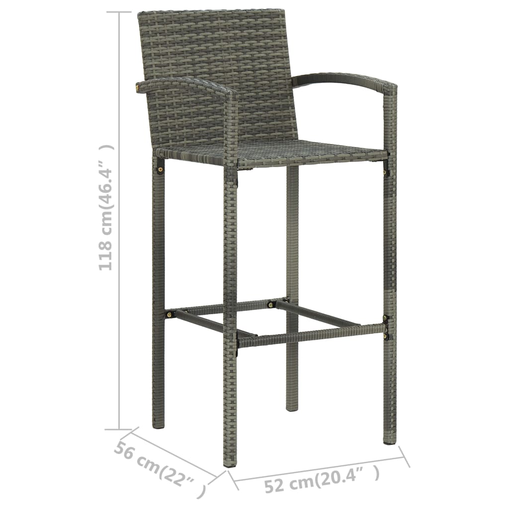 vidaXL 7 Piece Outdoor Bar Set with Armrest Poly Rattan Grey