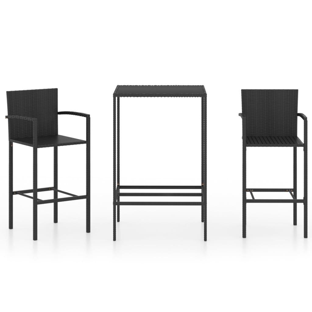 vidaXL 3 Piece Garden Bar Set Poly Rattan Black