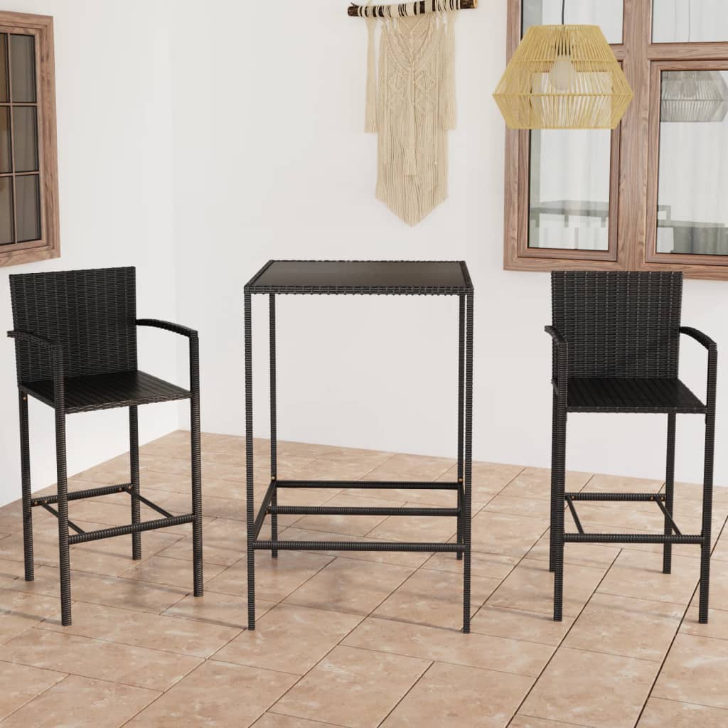 vidaXL 3 Piece Garden Bar Set Poly Rattan Black