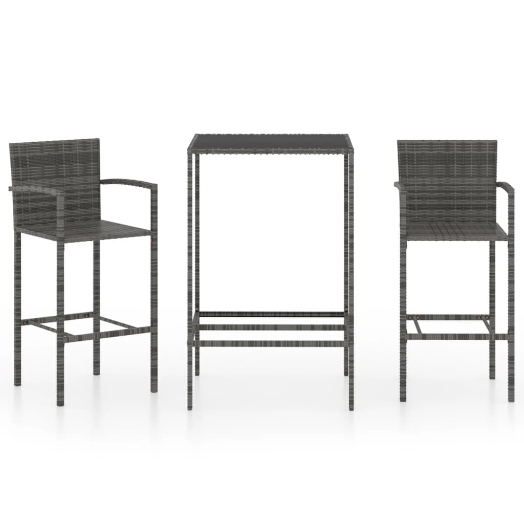 vidaXL 3 Piece Garden Bar Set Poly Rattan Grey