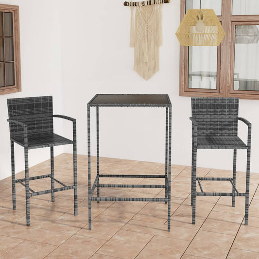 vidaXL 3 Piece Garden Bar Set Poly Rattan Grey