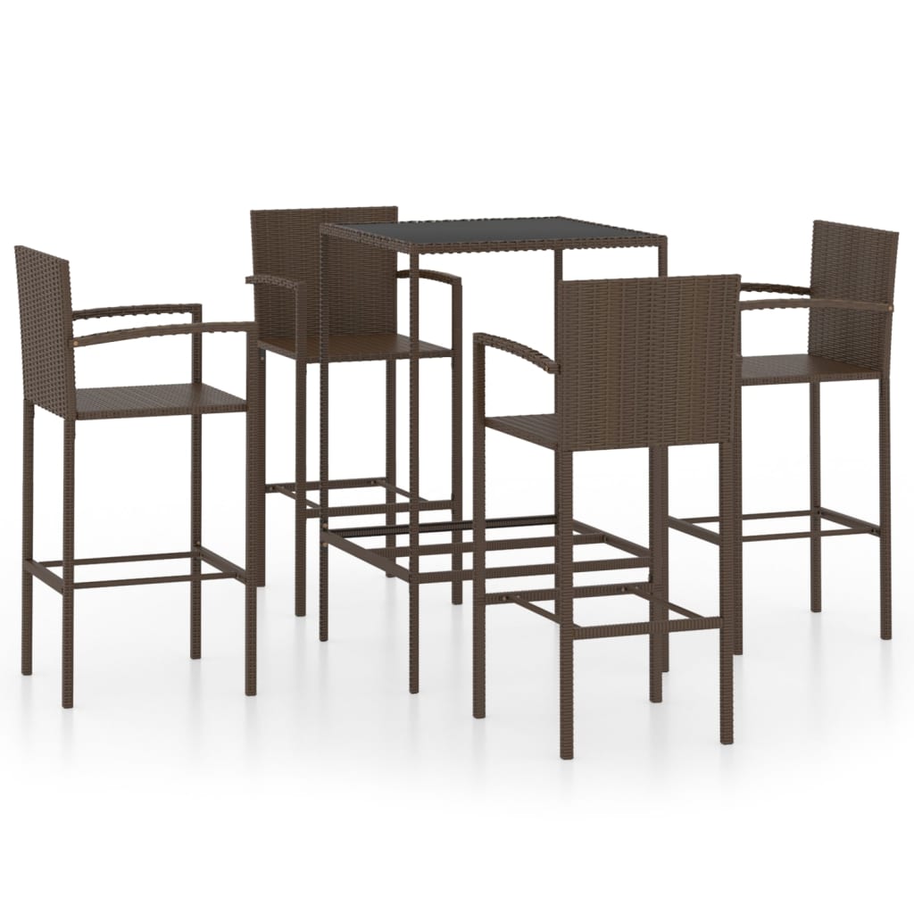 Garden Bar Set | Brown | PE rattan, powder-coated steel, tempered glass