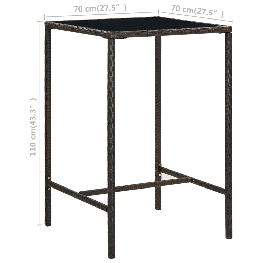 Garden Bar Set | Brown | PE rattan, powder-coated steel, tempered glass